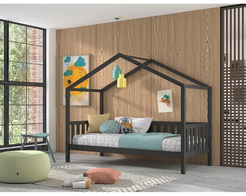 Letto per bambini in legno di pino antracite 90x200 cm DALLAS - Vipack
