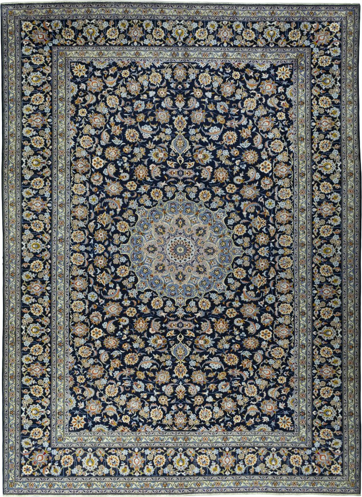 Kashan Tappeto 320x430 Blu (Iran) Annodato A Mano