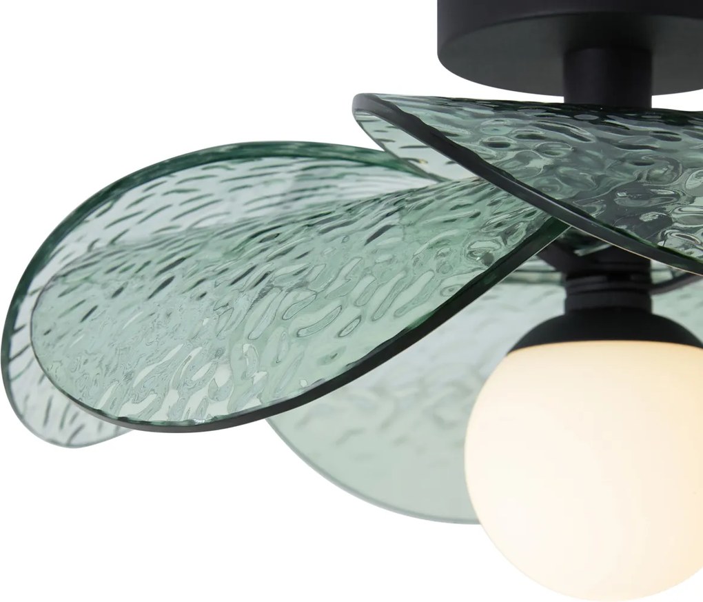 Plafoniera di Design Nera con Vetro Verde a Coste - Kemner