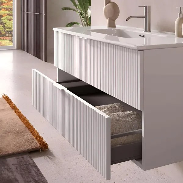 Mobile bagno sospeso 100 cm con lavabo e 2 cassetti LYRA Bianco Opaco