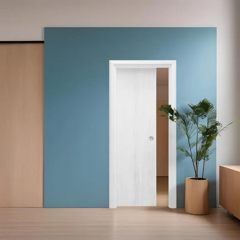 Porta tamburata scorrevole ROUND bianco L 60 x H 210 cm reversibile