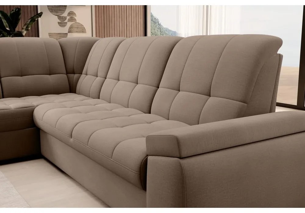 Divano angolare marrone allungabile/con contenitore (con penisola a sinistra/a L) e rivestimento in velluto Sado – ELTAP