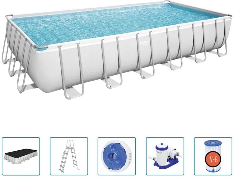 Set Piscina Power Steel Rettangolare 732x366x132 cm Bestway