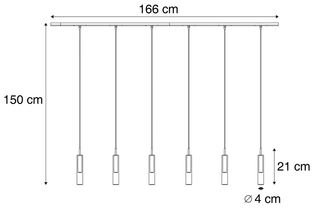 Modern railsysteem zwart met 6 hanglampen goud met amber glas 1-fase - Slimline Loyce