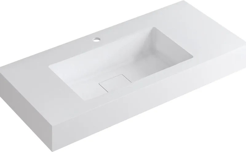 Lavabo a incasso rettangolare vasca centrale L 100.5 x H 15 x P 46 cm in resina bianco opaco