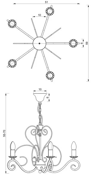 Lampadario a sospensione con catena MAURO 5xE14/60W/230V