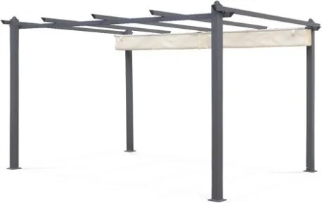 Pergola 3x4 In Alluminio Gazebo Antracite Telo Copertura Scorrevole Ecrù