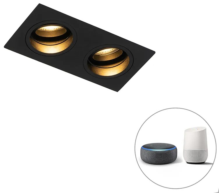 Faretto da incasso intelligente nero rettangolare orientabile incl. 2 GU10 WiFi - Chuck