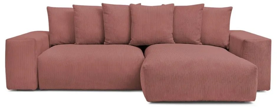 Divano angolare rosa allungabile e con contenitore rivestito in velluto a coste Voltaire – Bobochic Paris