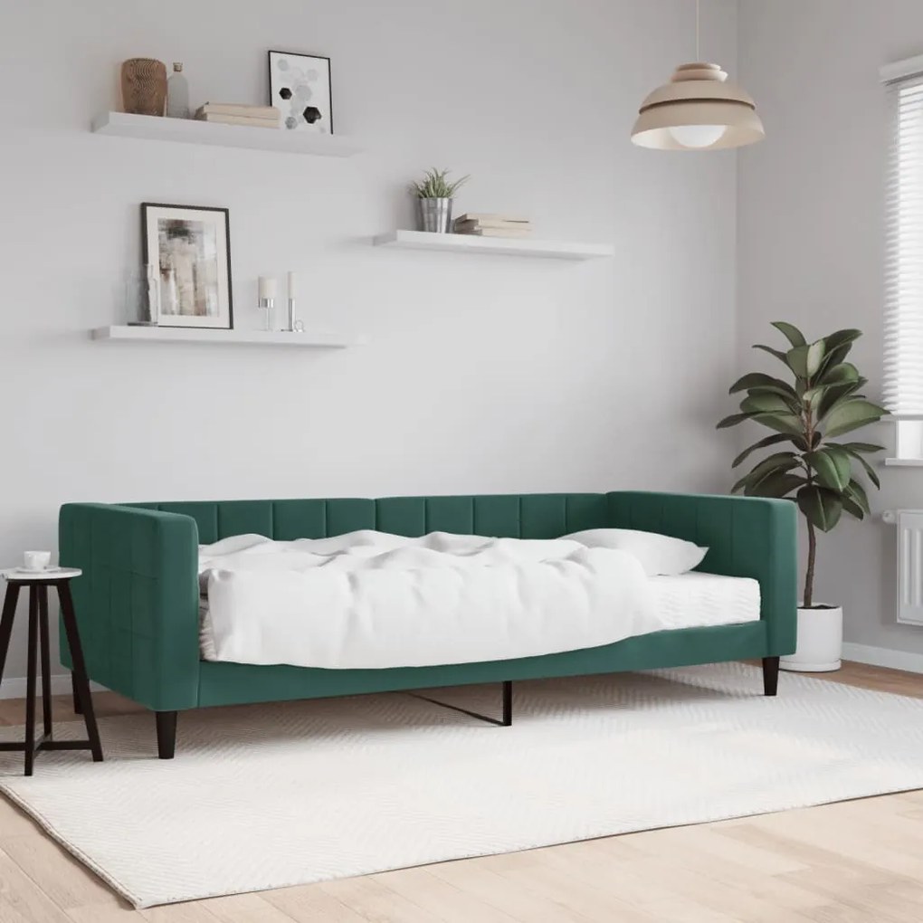Divano Letto Con Materasso Verde Scuro 90x200 Cm İn Velluto /