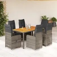 Set Bistr da Giardino 7 pz con Cuscini in Polyrattan Grigio 3277023