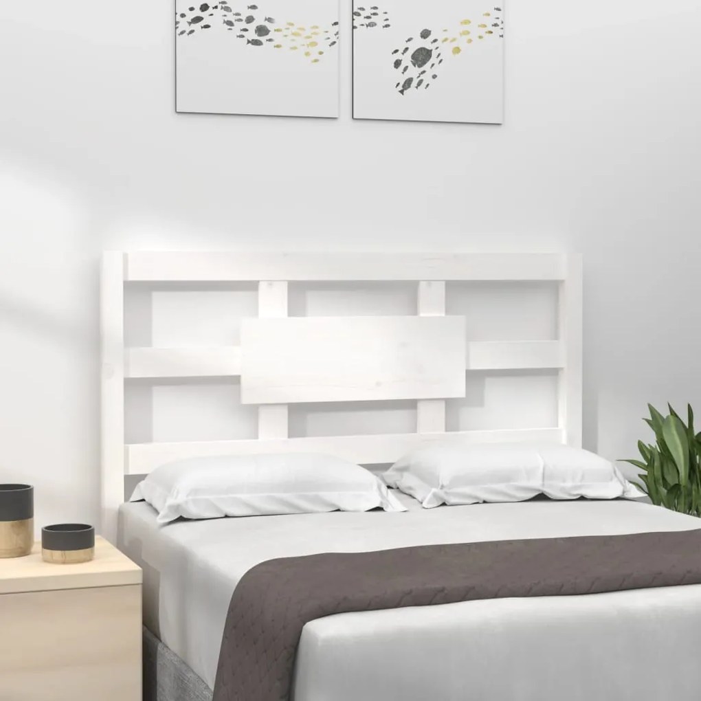 Testiera Per Letto Bianca 105,5x4x100 Cm Legno Massello Di Pino /