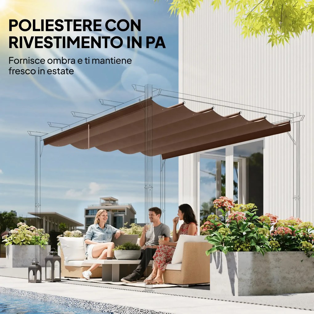 Tetto di Ricambio per Pergola Gazebo da Giardino 300x400 cm in Poliestere Caffè...