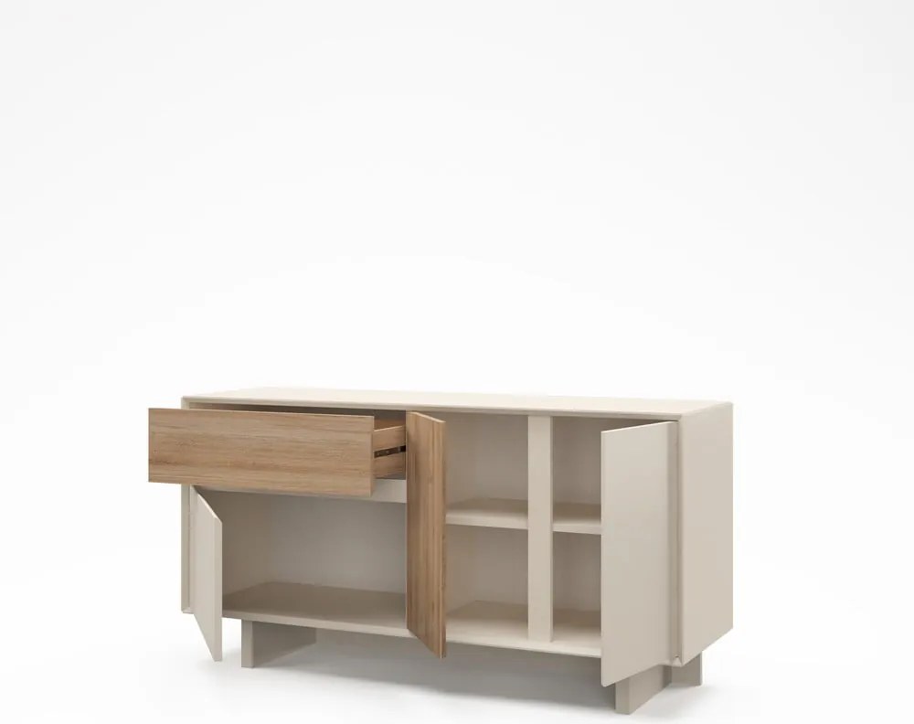 Cassettiera beige/di colore naturale con effetto rovere 146x76x45 cm Carpi – Marckeric