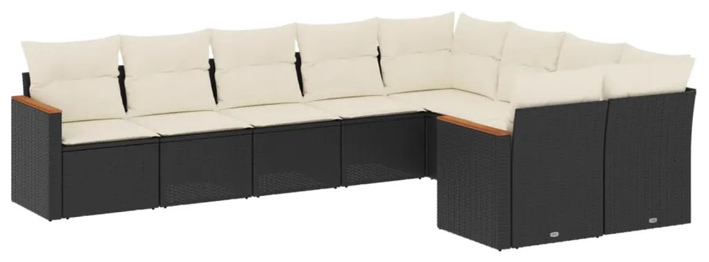 Set Divani da Giardino 9 pz con Cuscini Nero in Polyrattan