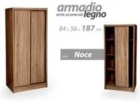 Armadio con ante scorrevoli noce con doppio vano cm 84 x 56 x 187 h