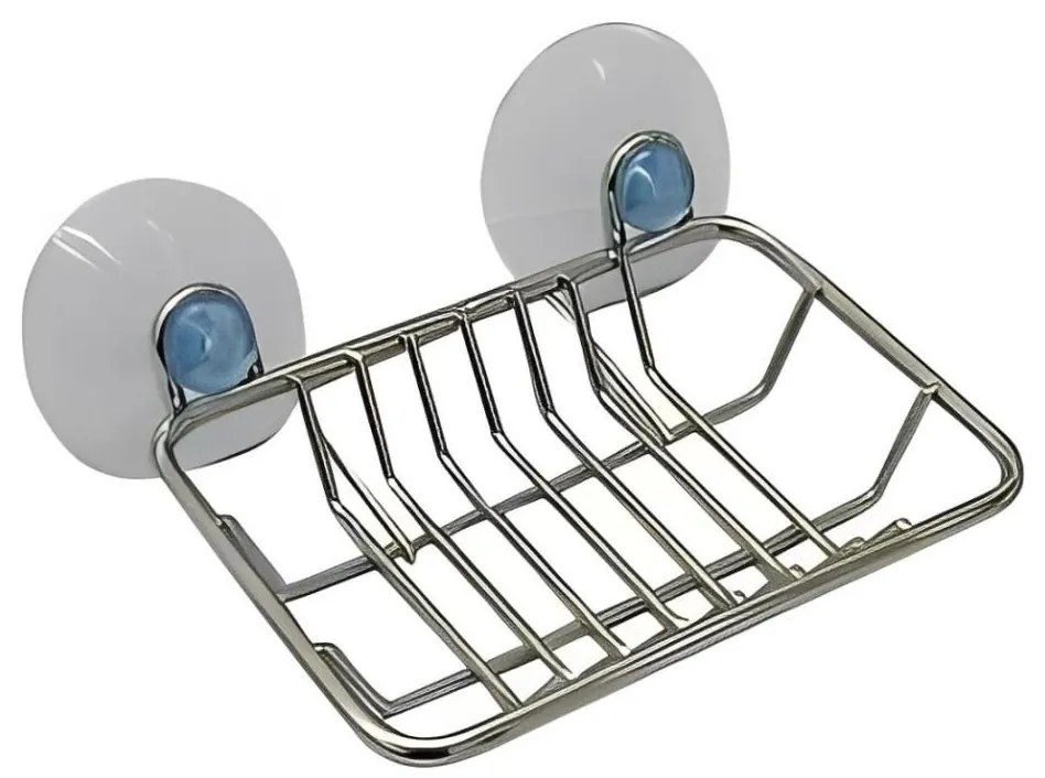Portasapone da parete con ventose in filo metallico, 8,6x12 cm, cromo lucido