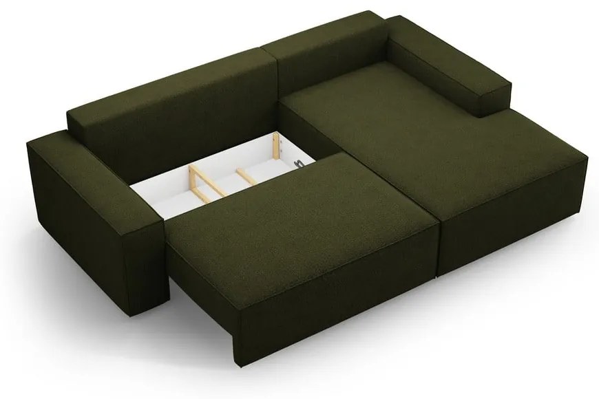 Divano letto angolare verde scuro in tessuto bouclé (angolo destro) Jodie - Micadoni Home