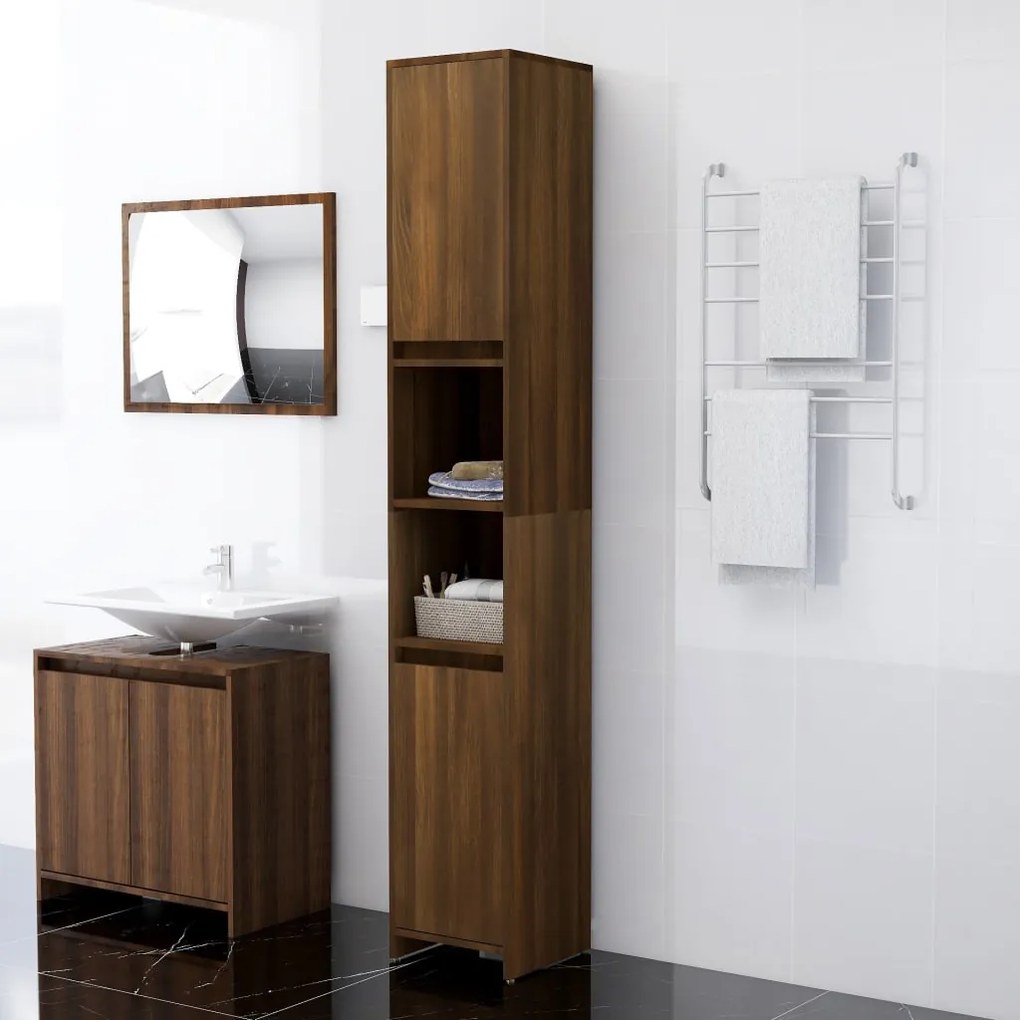 Armadio bagno rovere marrone 30x30x183,5cm legno ingegnerizzato