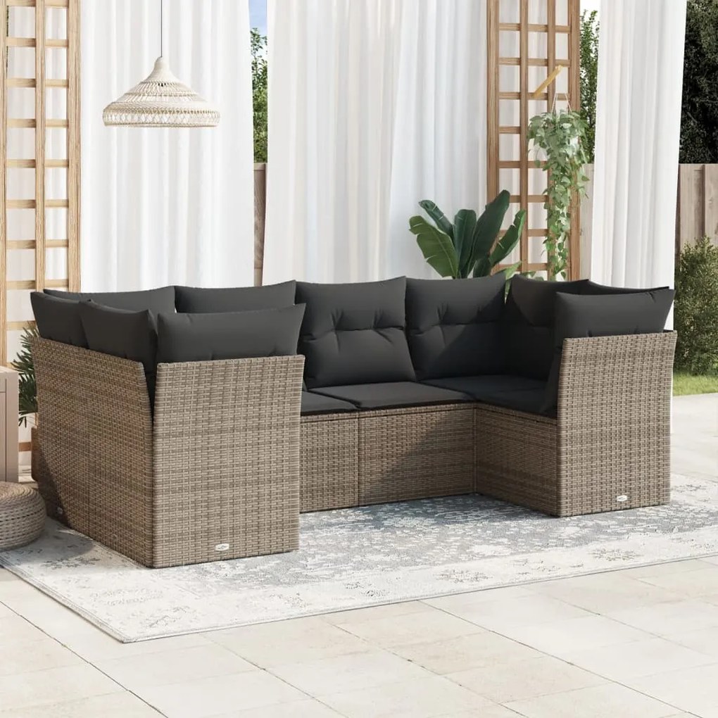 Set divano da giardino 6 pz con cuscini grigio in polyrattan