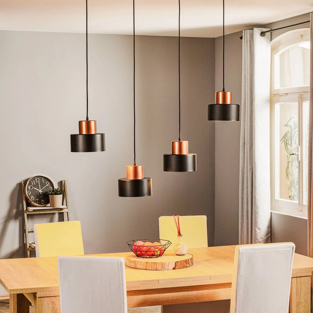 TEMAR LIGHTING Lampada a sospensione Olla in nero/rame, 4 luci