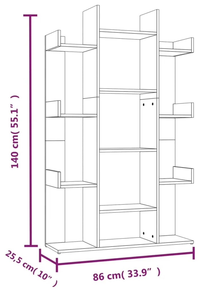 Libreria Rovere Fumo 86x25,5x140 cm in Legno Multistrato