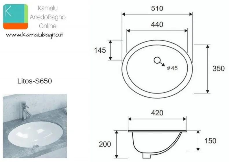 Kamalu - lavabo sottopiano incasso in ceramica 50cm litos-s650