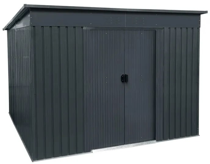 Casetta da giardino in acciaio antracite 2.5 x 2.5 m, superficie esterna 7.13 m² e spessore parete 0.3 mm, senza pavimento porta scorrevole, NATERIAL Sangay