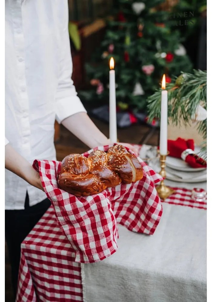 Asciugamano di lino 45x65 cm Red Gingham - Linen Tales