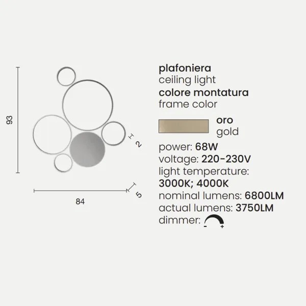 Plafoniera LED POIS in metallo verniciato 93x84 cm Oro