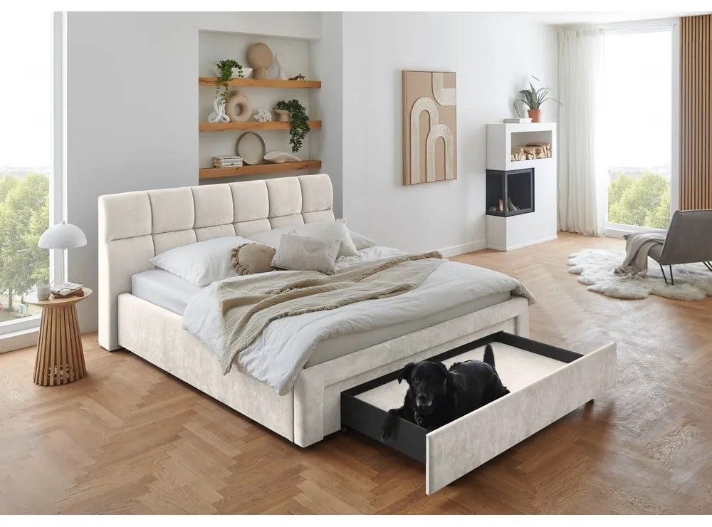 Letto matrimoniale imbottito beige rete non inclusa 180x200 cm Canyon – Meise Möbel