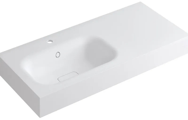 Lavabo integrale rettangolare vasca a sinistra L 100.5 x H 15 x P 46 cm in resina bianco opaco