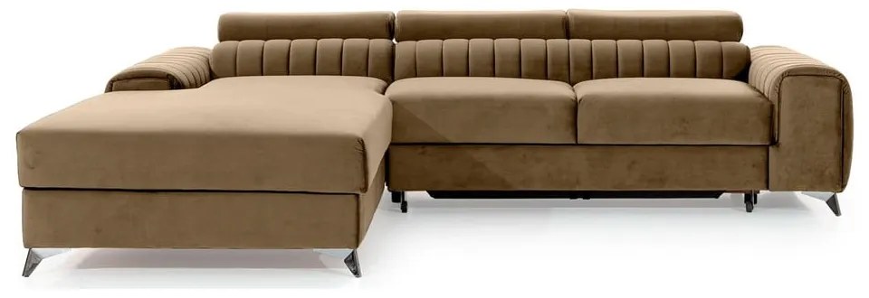 Divano angolare marrone chiaro allungabile/con contenitore (con penisola a sinistra/con chaise lounge) e rivestimento in velluto Grayson – ELTAP