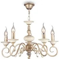 Lampadaro Shabby Chic Perla Metallo Crema E Oro 5 Luci