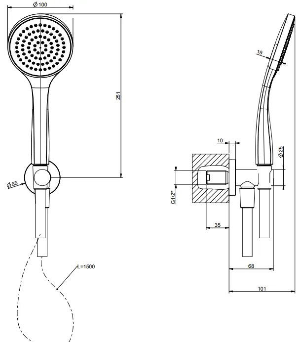 Set doccia con doccetta tonda anticalcare presa acqua e flessibile 150 cm cromo Gessi Via Manzoni 38723