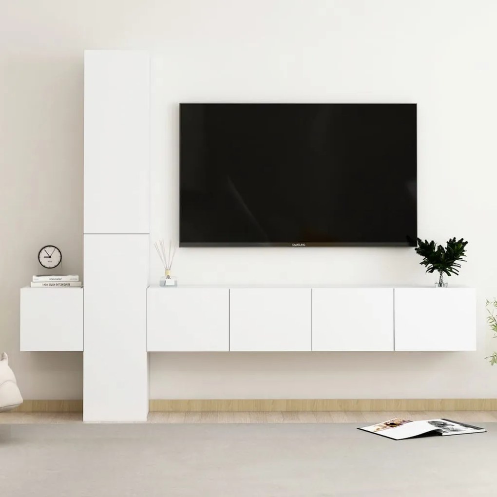 Set Di Mobili Porta Tv 5 Pz Bianco İn Legno Multistrato /