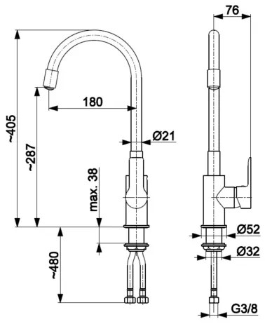 KFA Armatura 6553-915-00-Rubinetto per lavello con braccio flessible RUMBA 40,5cm nero/cromo lucido