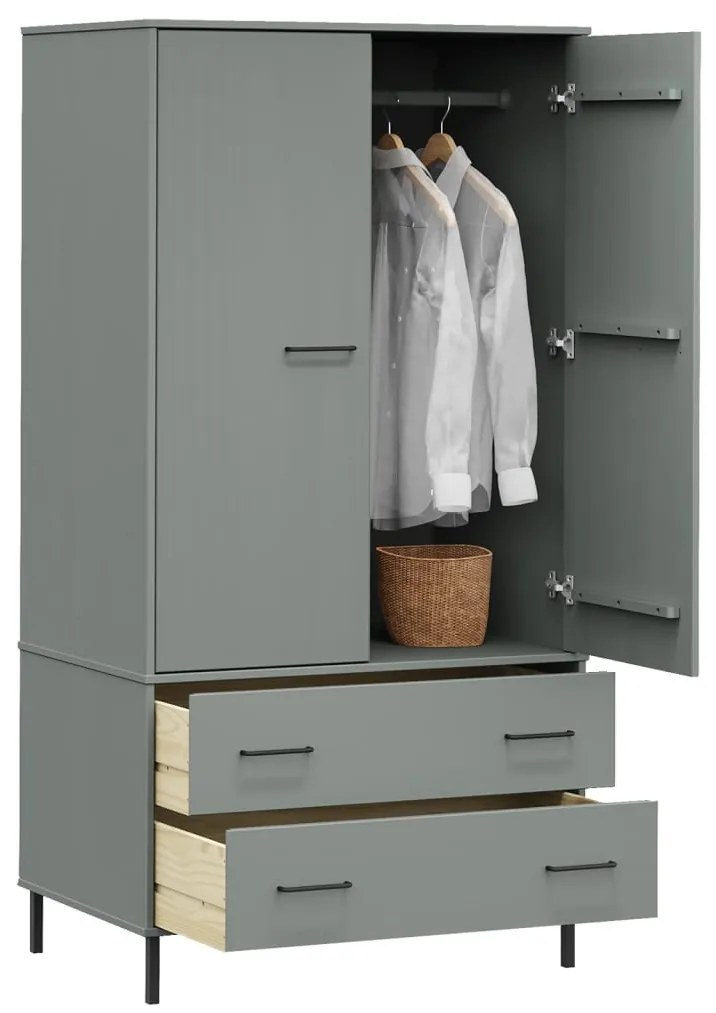 Armadio gambe metallo grigio 90x55x172,5 cm legno massello oslo