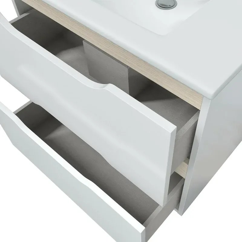 Mobile bagno sospeso 60 cm bianco e rovere con top e specchio Brillo