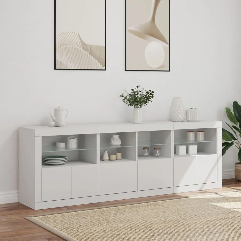 Credenza con luci led bianca 202x37x67 cm