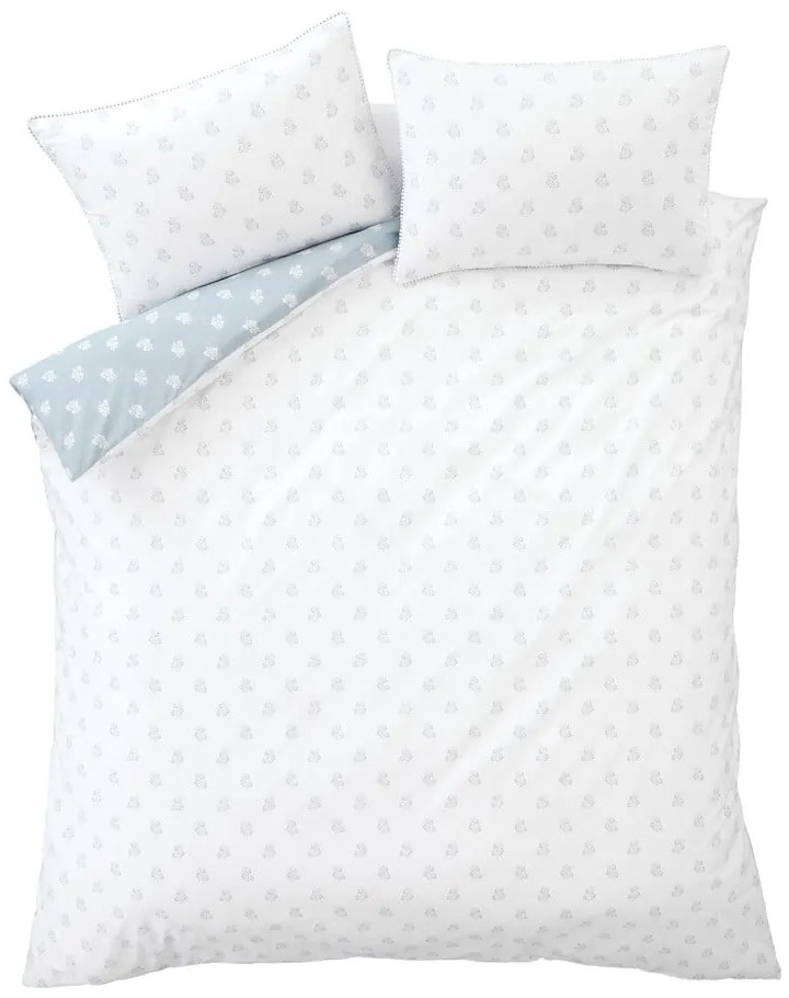 Set copripiumino e federa bianco e blu in cotone per letto matrimoniale 200x200 cm Esme Floral – Bianca