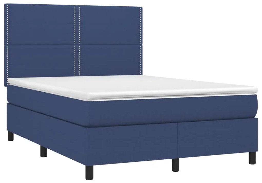 Letto a Molle con Materasso e LED Blu 140x200 cm in Tessuto