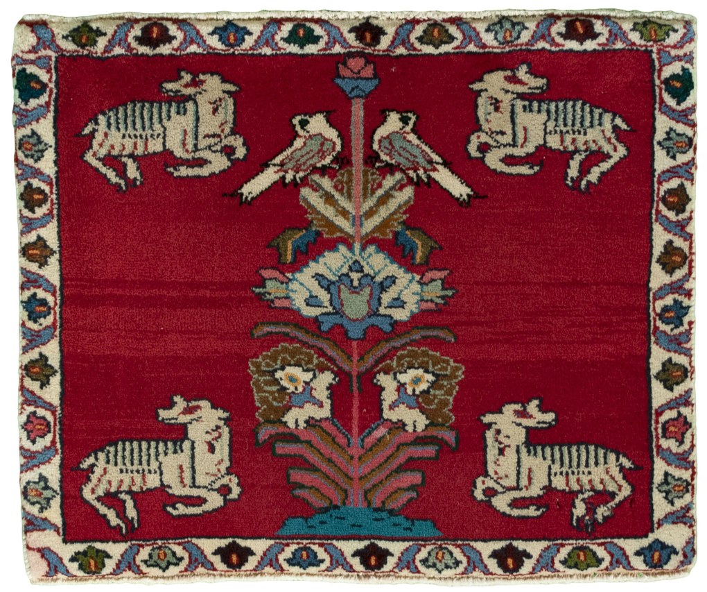 Shiraz Tappeto 50 x 60 Rosso (Iran) Annodato A Mano