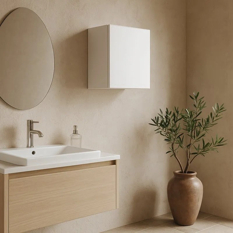 Pensile bagno Portofino bianco in vetro, 1 anta apertura da sinistra P 15 x L 30 x H 30 cm