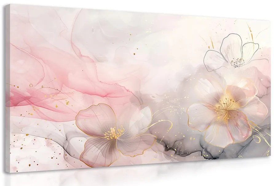 Quadro su tela – Fiori eleganti con tocco rosa-oro