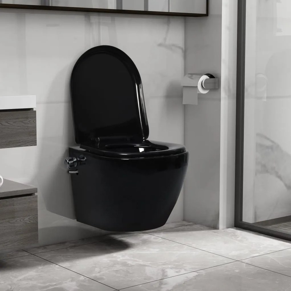 Toilette Senza Bordo Sospesa Con Funzione Bidet Ceramica Nera /