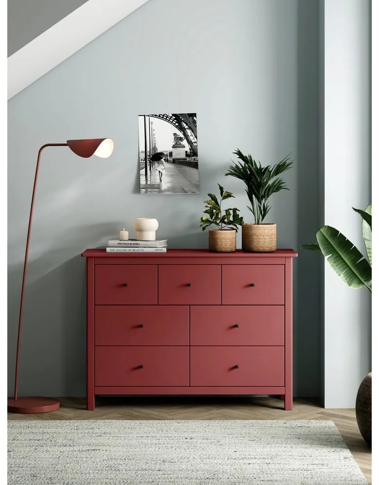 Cassettiera bassa rossa in legno di pino 110x80 cm Misti - Marckeric