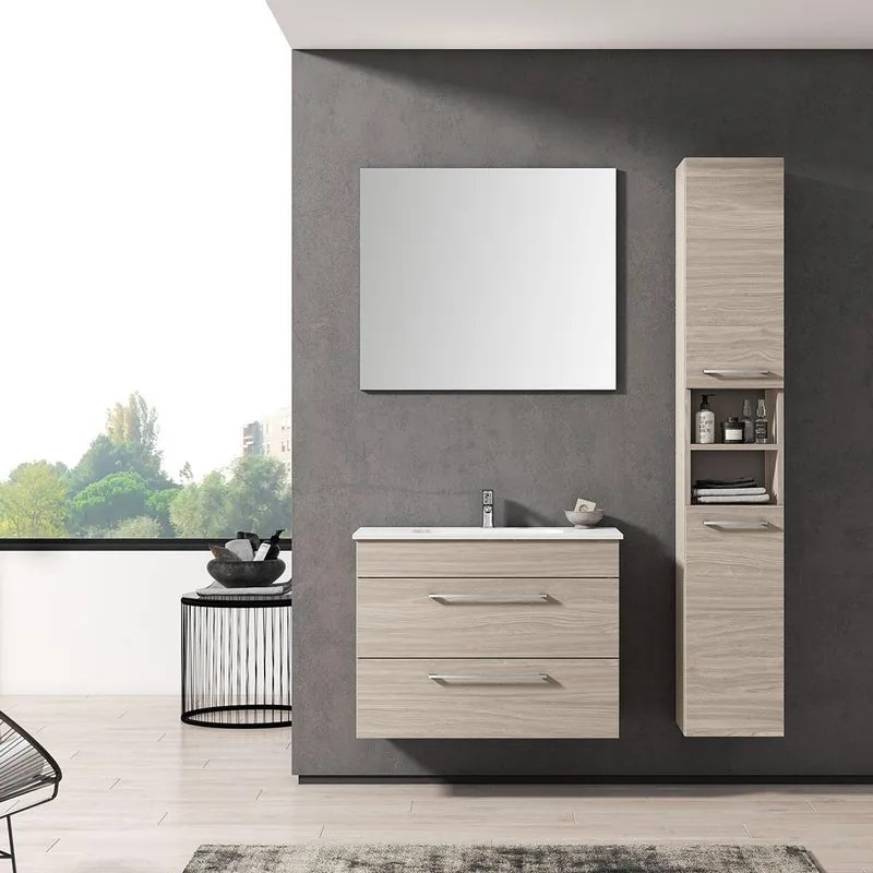 Mobile bagno sospeso con lavabo L 81 x H 61.5 x P 40 cm olmo rousseau 2 cassetti per vasca centrale Giò