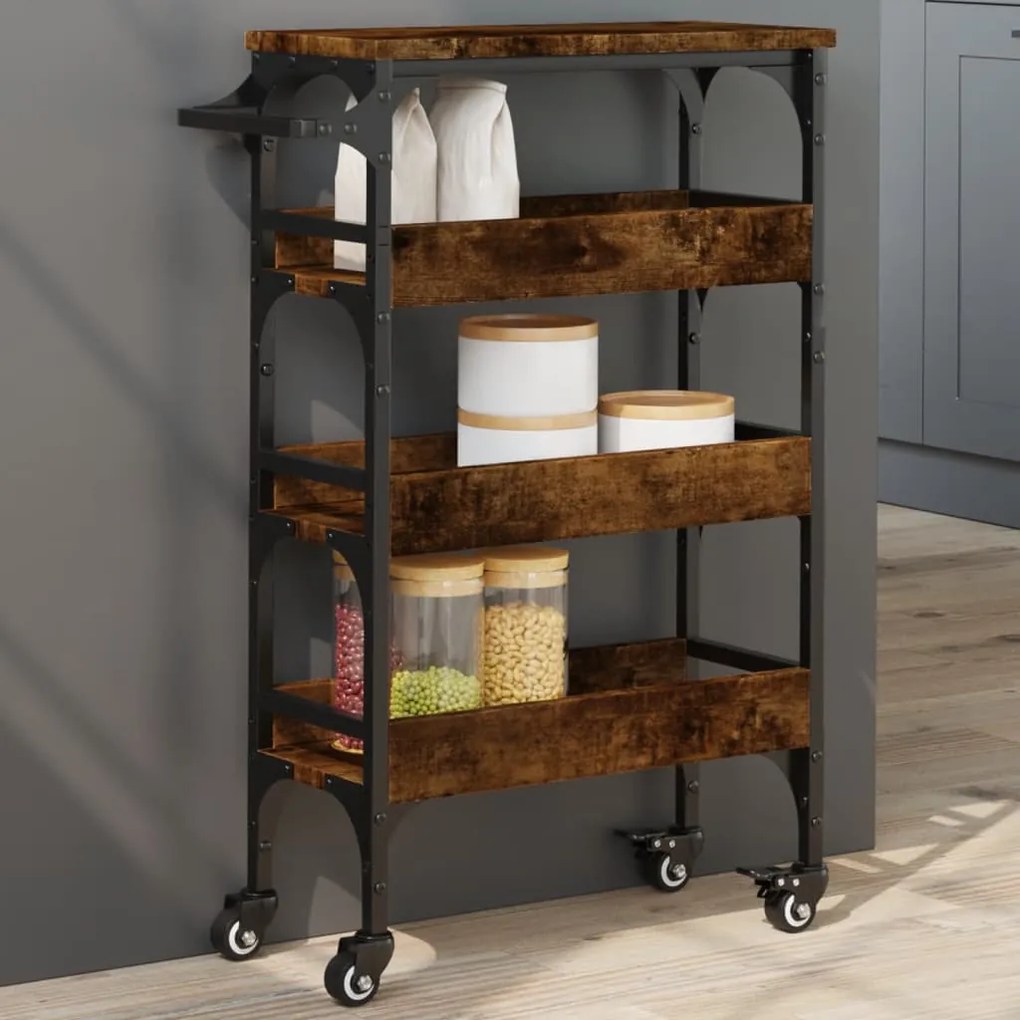 Carrello Da Cucina Rovere Fumo 53x20x76 Cm İn Legno Multistrato /