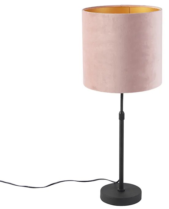 Lampada da tavolo nera con paralume in velluto rosa con oro 25 cm - Parte